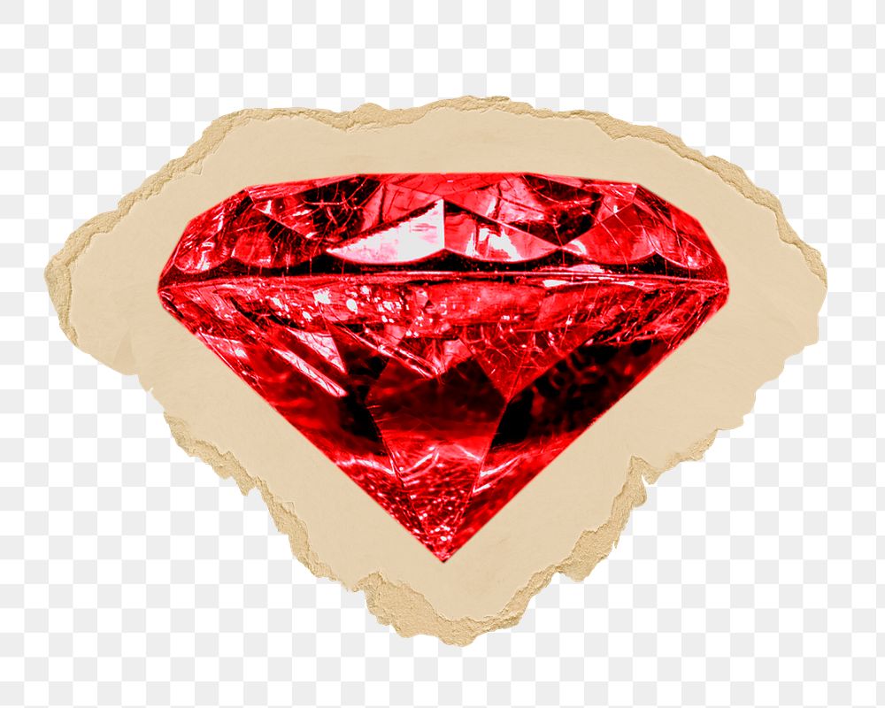Red diamond png sticker, ripped paper, transparent background
