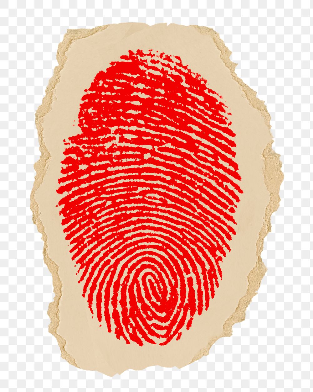 Red fingerprint png sticker, ripped paper, transparent background