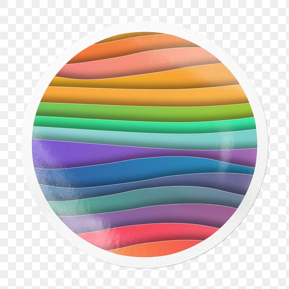 Rainbow paper png waves sticker, texture circle frame, transparent background