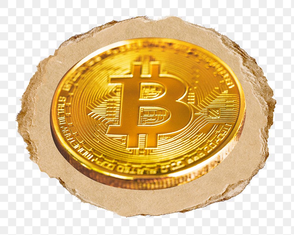 Bitcoin cryptocurrency png sticker, ripped paper, transparent background