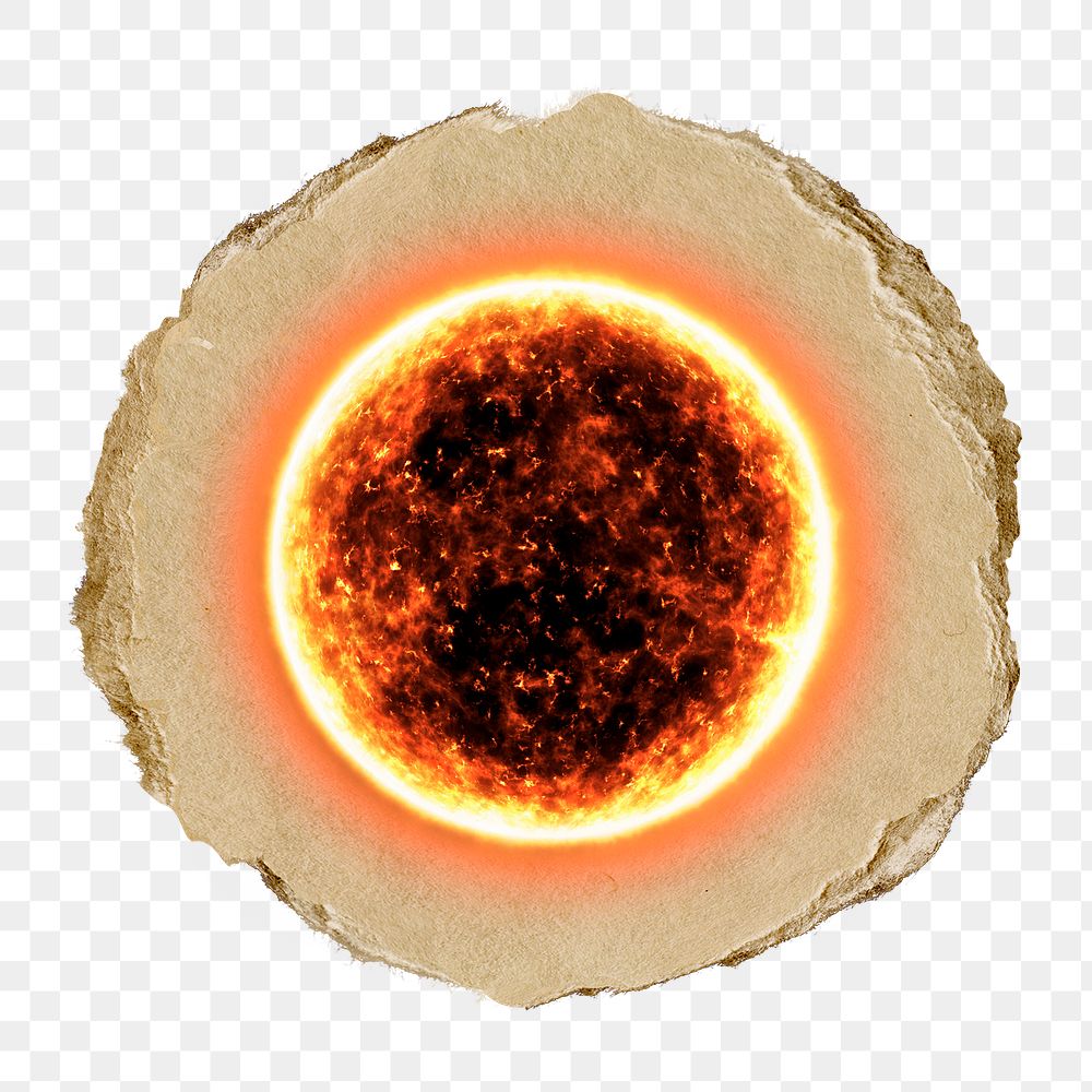 Planet Sun png sticker, ripped paper, transparent background