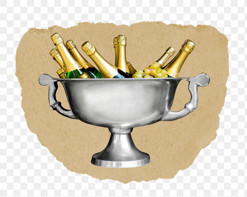 Champagne bucket png sticker, ripped paper, transparent background