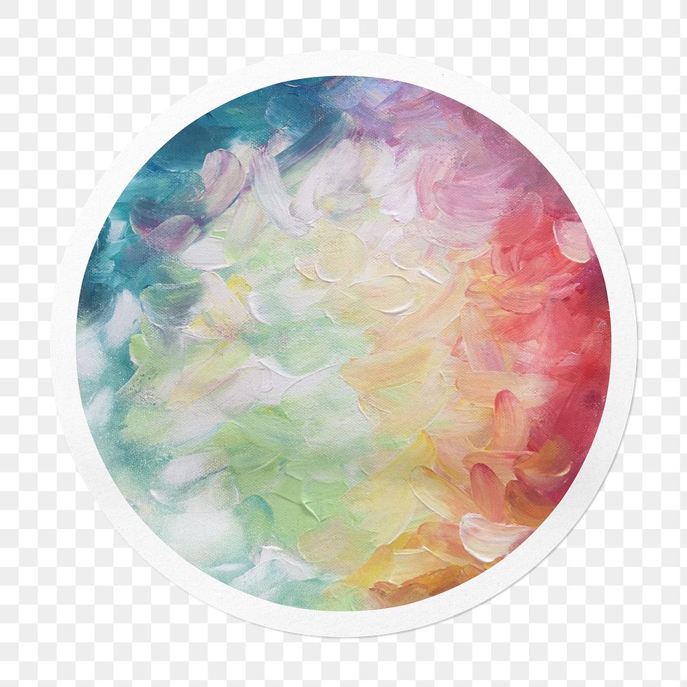 Colorful abstract png painting sticker, art in circle frame, transparent background