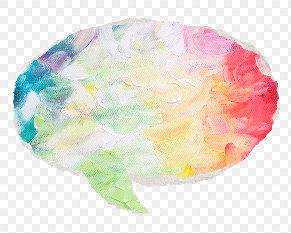 Colorful abstract png painting art sticker, ripped paper speech bubble, transparent background