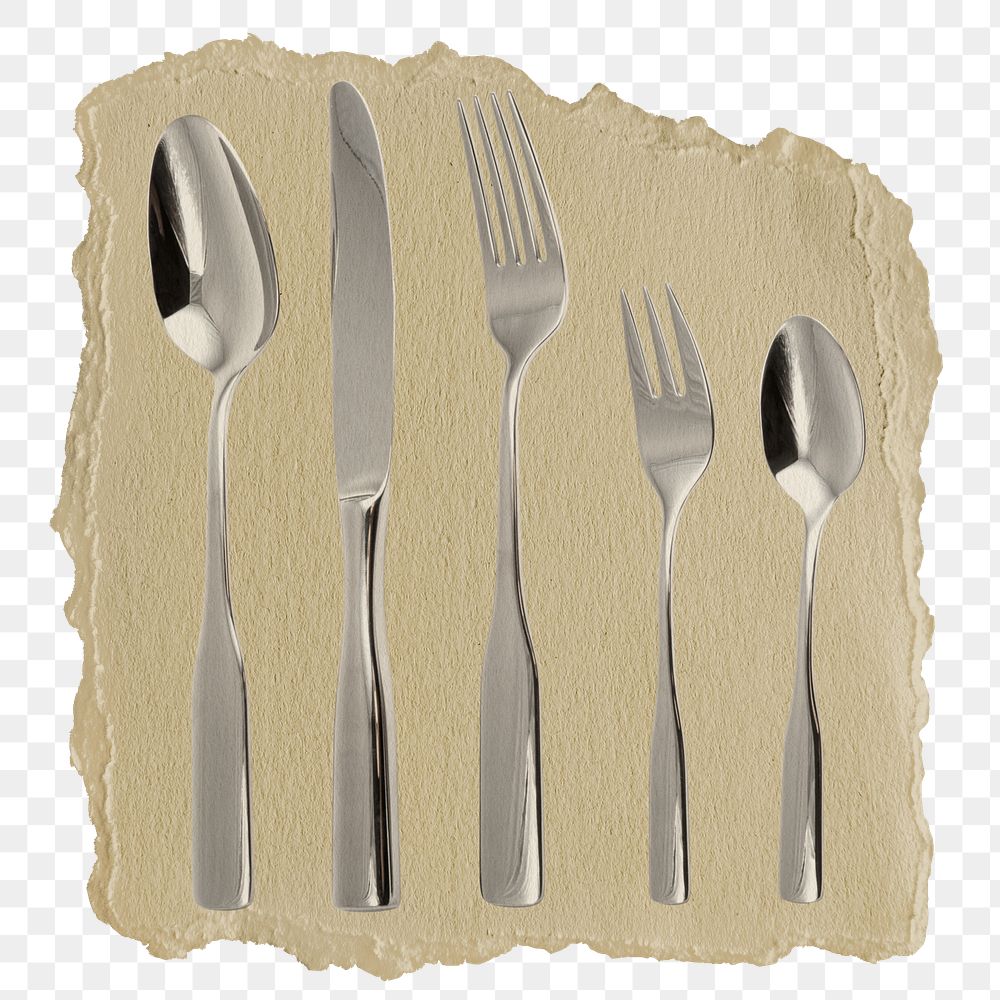 Cutlery png sticker, utensil ripped paper, transparent background