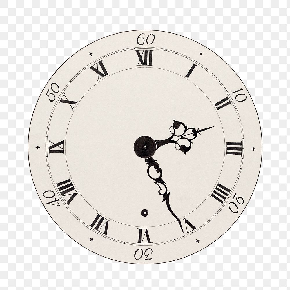 Png clock sticker, vintage illustration, transparent background