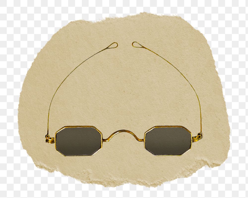 Sunglasses png sticker, vintage artwork, transparent background, ripped paper badge