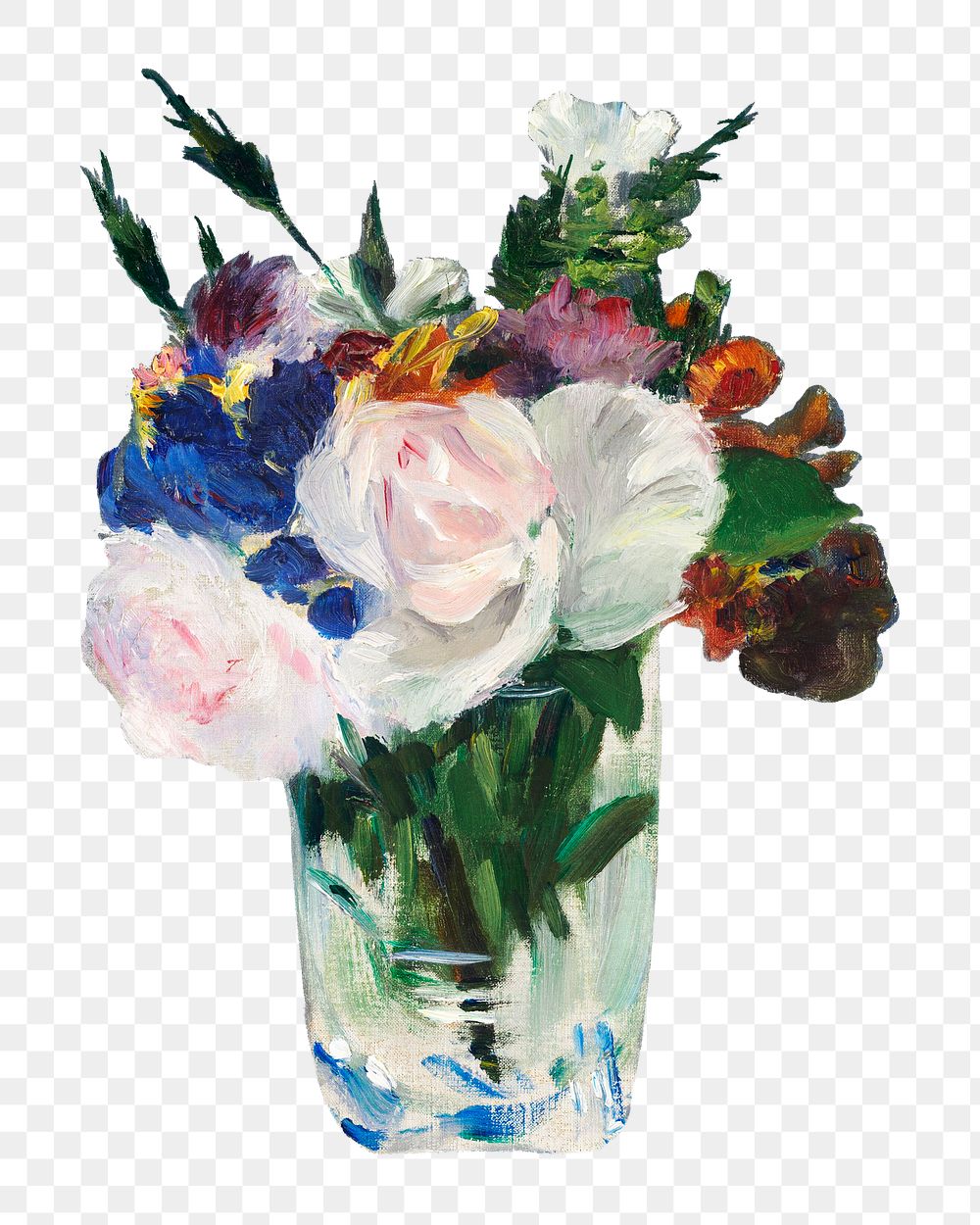 Png Flowers in a Crystal vase sticker, Edouard Manet's vintage illustration, transparent background