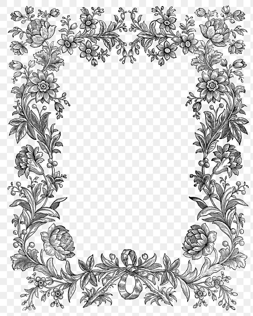 Flower frame png, aesthetic vintage illustration, transparent background