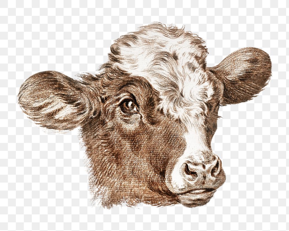 Cow head png sticker, farm animal vintage illustration, transparent background