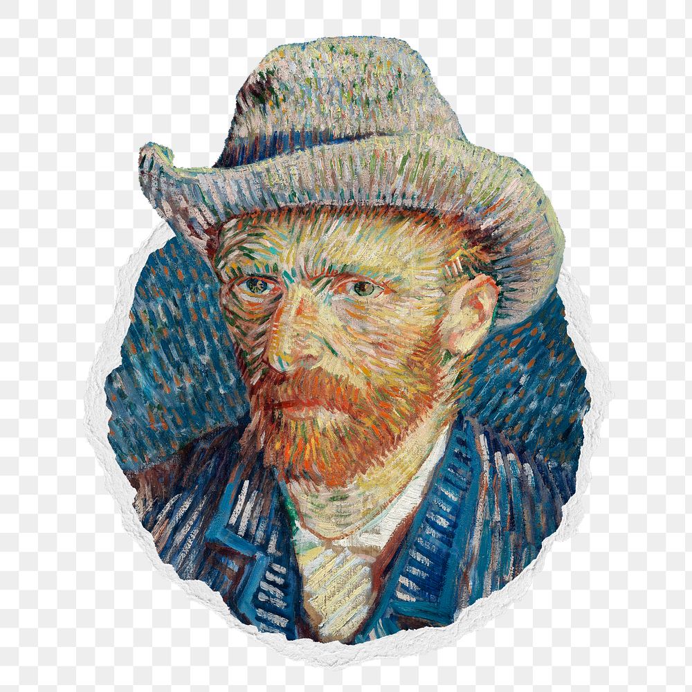 Png Vincent van Gogh's self-portrait sticker, famous painting in ripped paper badge, transparent background. Remixed by…