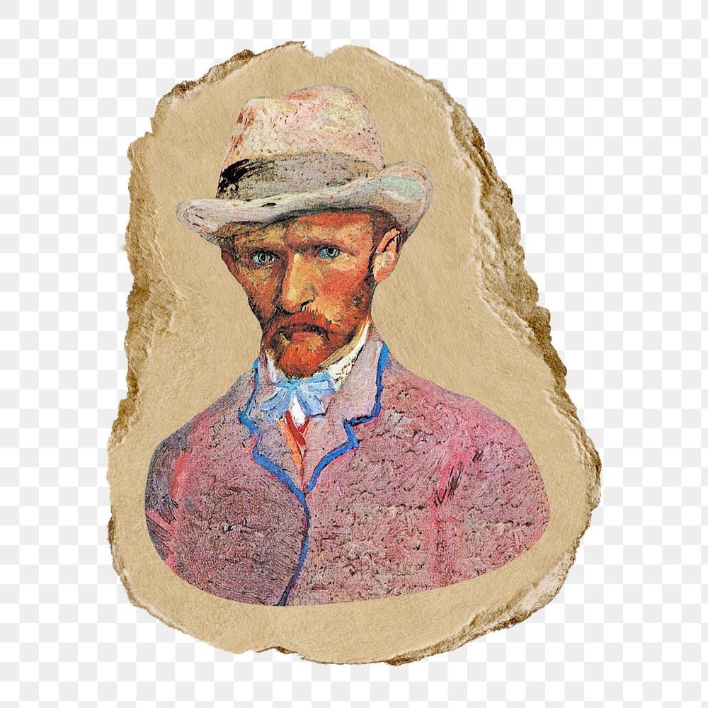 Png Van Gogh&rsquo;s self-portrait sticker, vintage artwork, transparent background, ripped paper badge, remixed by rawpixel