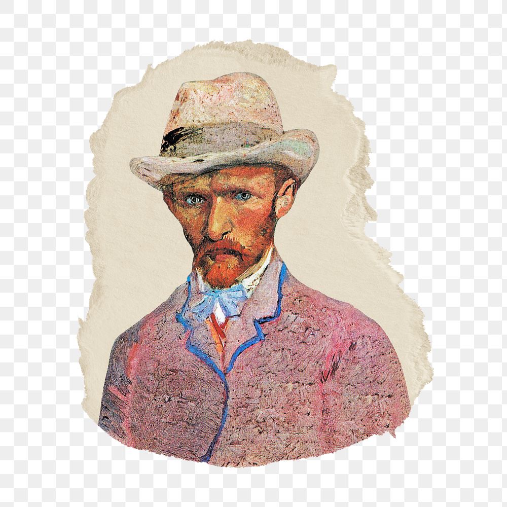 Png Van Gogh&rsquo;s self-portrait sticker, vintage artwork, transparent background, ripped paper badge, remixed by rawpixel