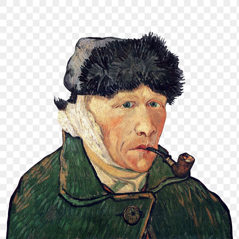 Png Van Gogh's Self-Portrait with Bandaged Ear and Pipe sticker, vintage illustration, transparent background