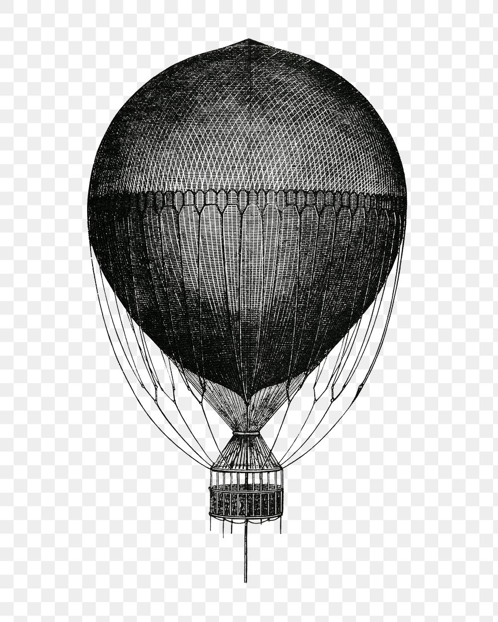 Png hot air balloon sticker, hand drawn illustration, transparent background