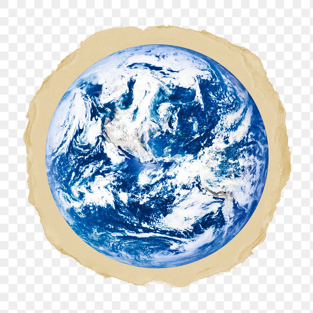 Globe surface png ripped paper sticker, environment graphic, transparent background