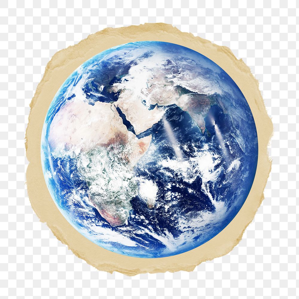 Globe surface png ripped paper sticker, environment graphic, transparent background