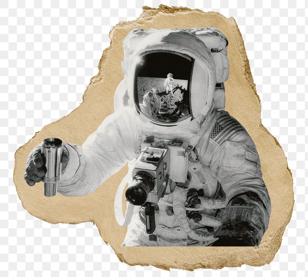 Astronaut png sticker, ripped paper, transparent background