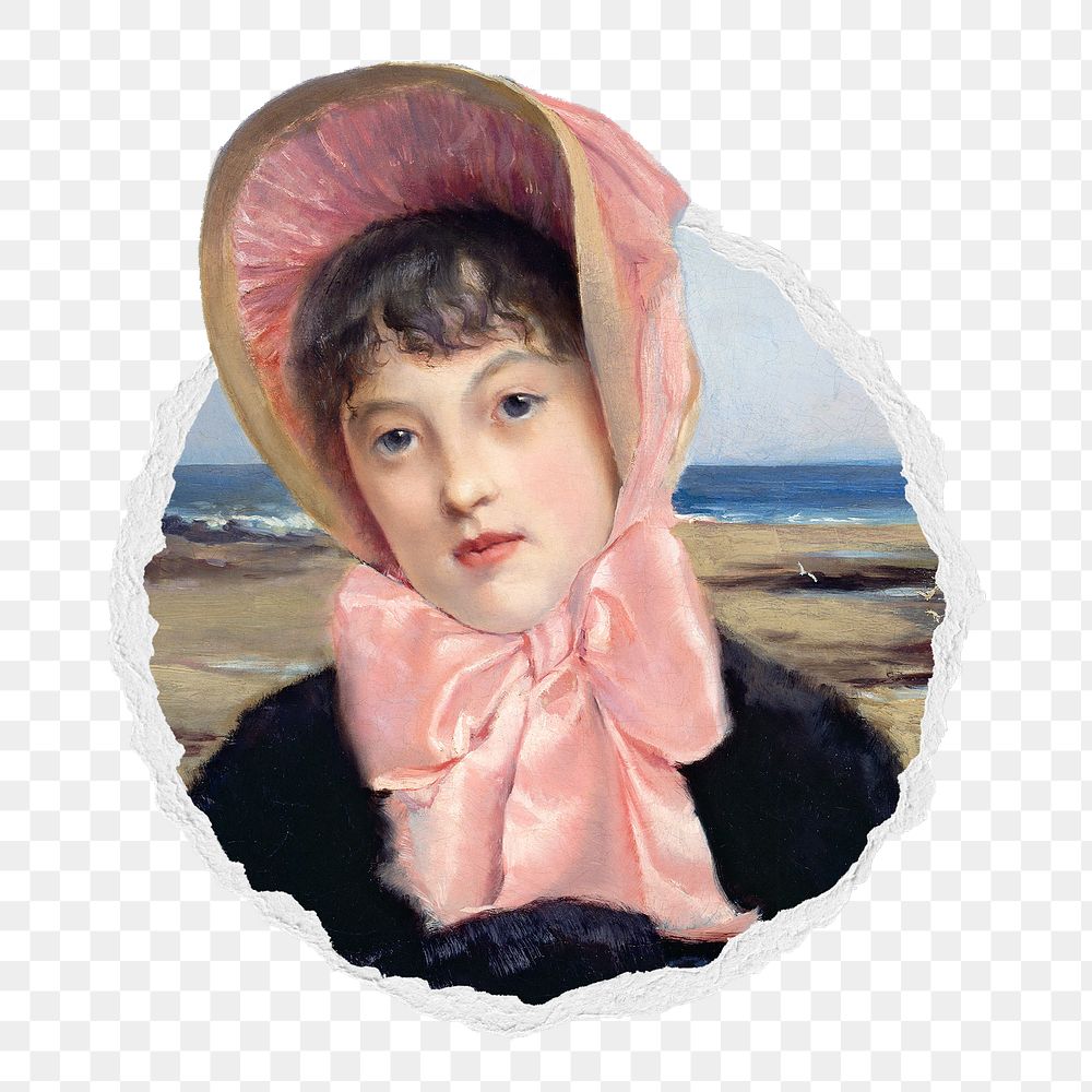 Png The Pink Capeline sticker, Jacques-Emile Blanche's famous painting in ripped paper badge, transparent background.…