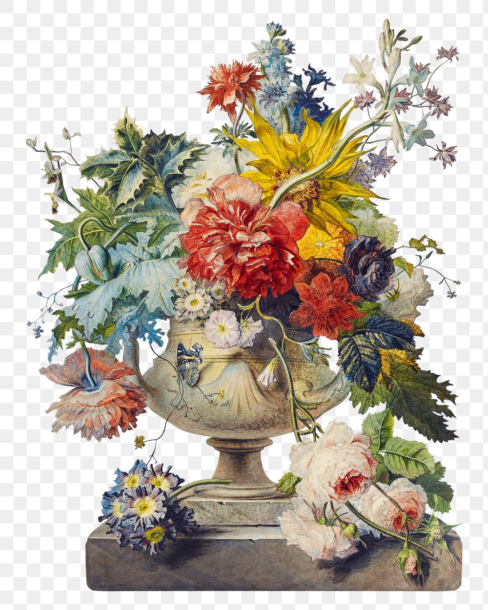 Png Johannes van Os sticker, bouquet of flowers vintage illustration, transparent background