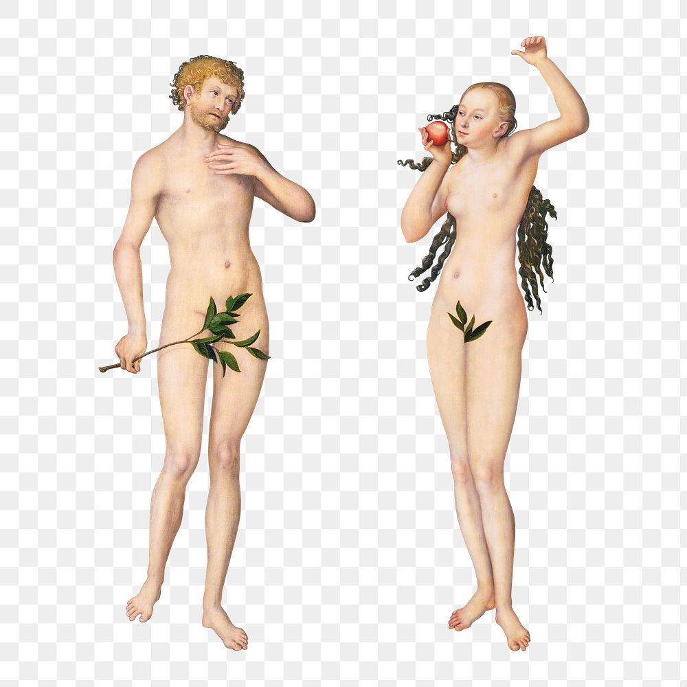 Adam and Eve png sticker, vintage artwork, transparent background