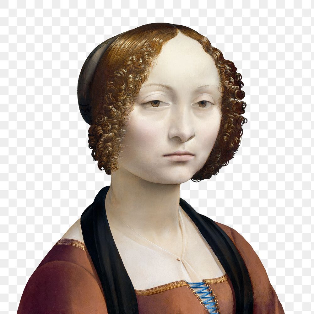 Woman png sticker, da Vinci-inspired artwork, transparent background, remixed by rawpixel