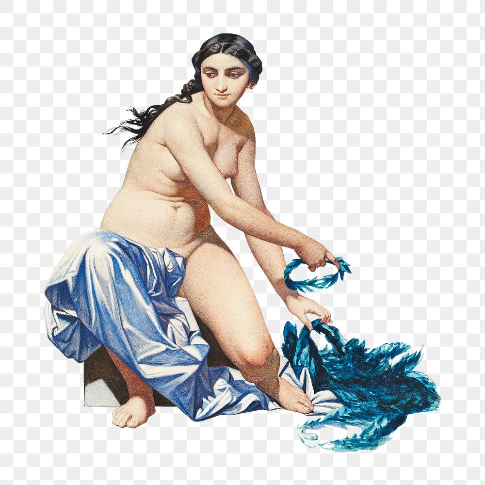 Png naked Japanese woman sticker, vintage artwork, transparent background