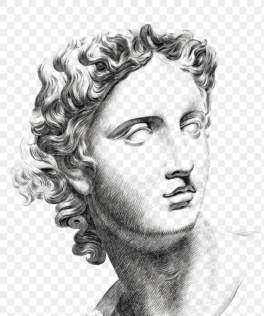 Png Greek statue sticker, vintage illustration, transparent background
