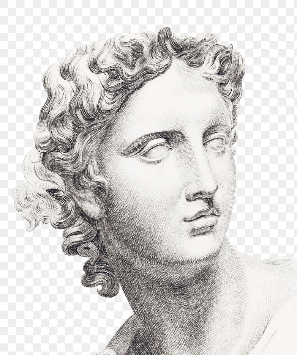 Png Greek statue sticker, vintage illustration, transparent background