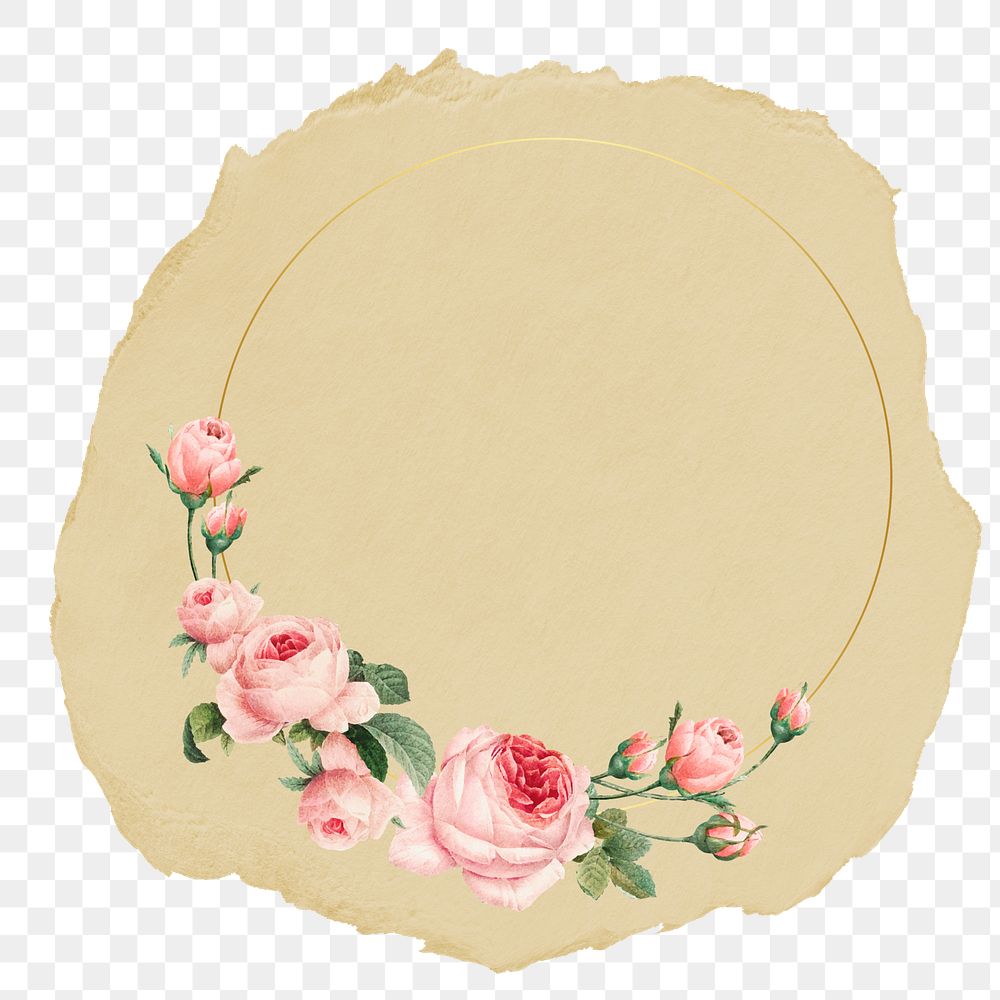 Rose frame png sticker, ripped paper on transparent background