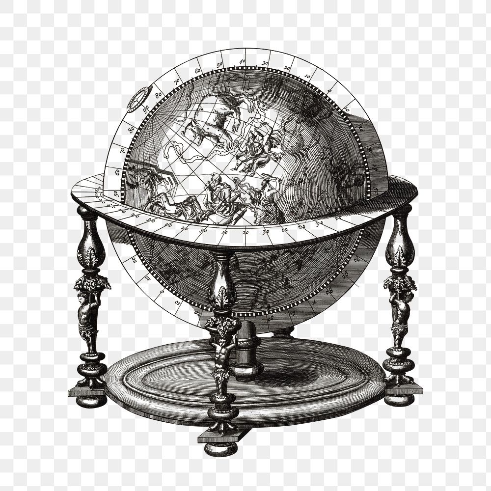 Png globe sticker, vintage illustration, transparent background