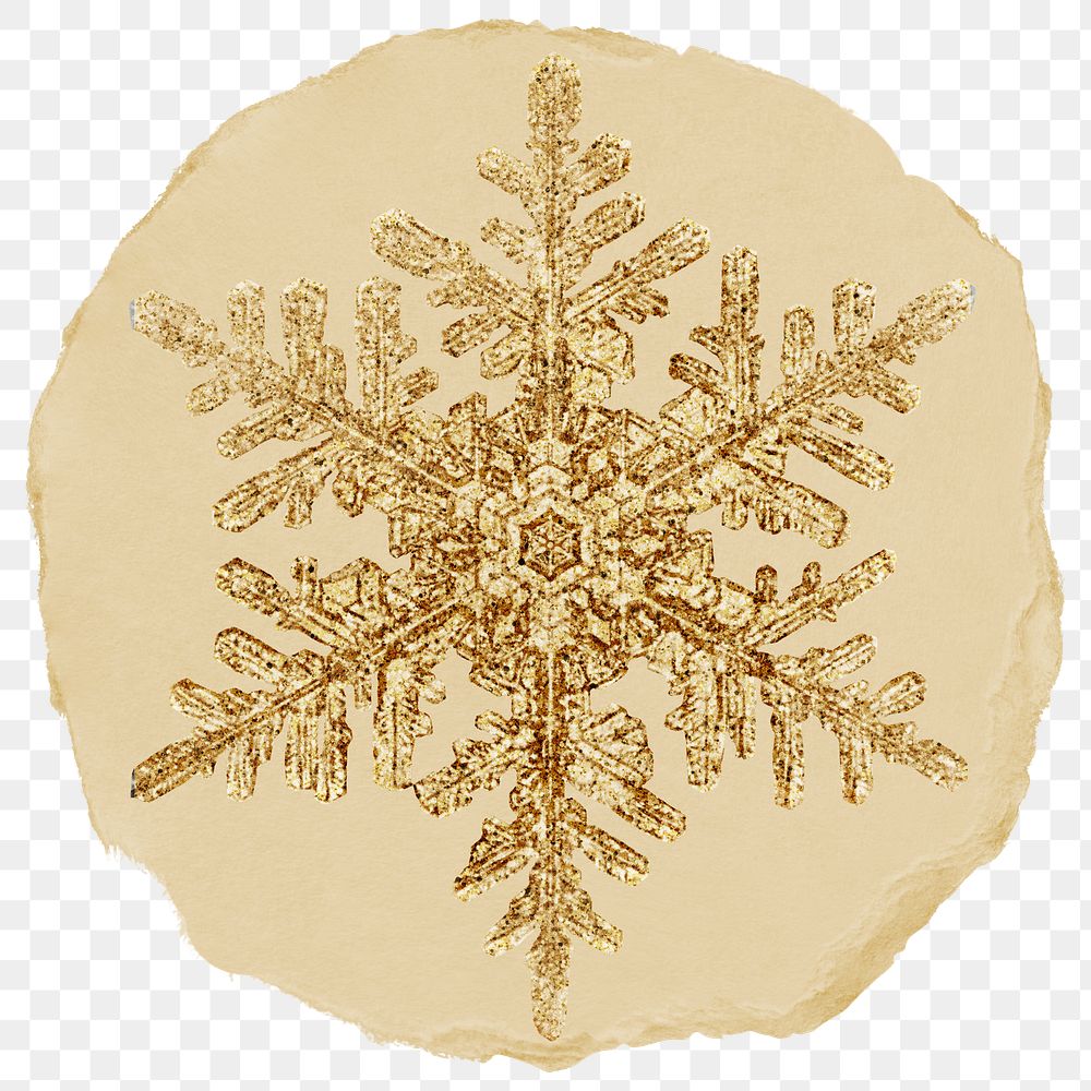 Gold snowflake png sticker, ripped paper on transparent background