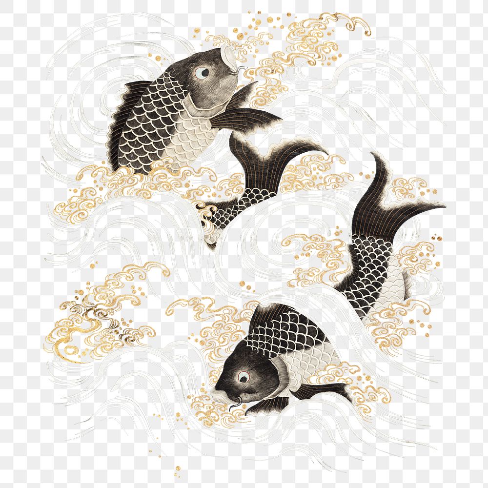 Japanese fish png sticker, vintage illustration, transparent background
