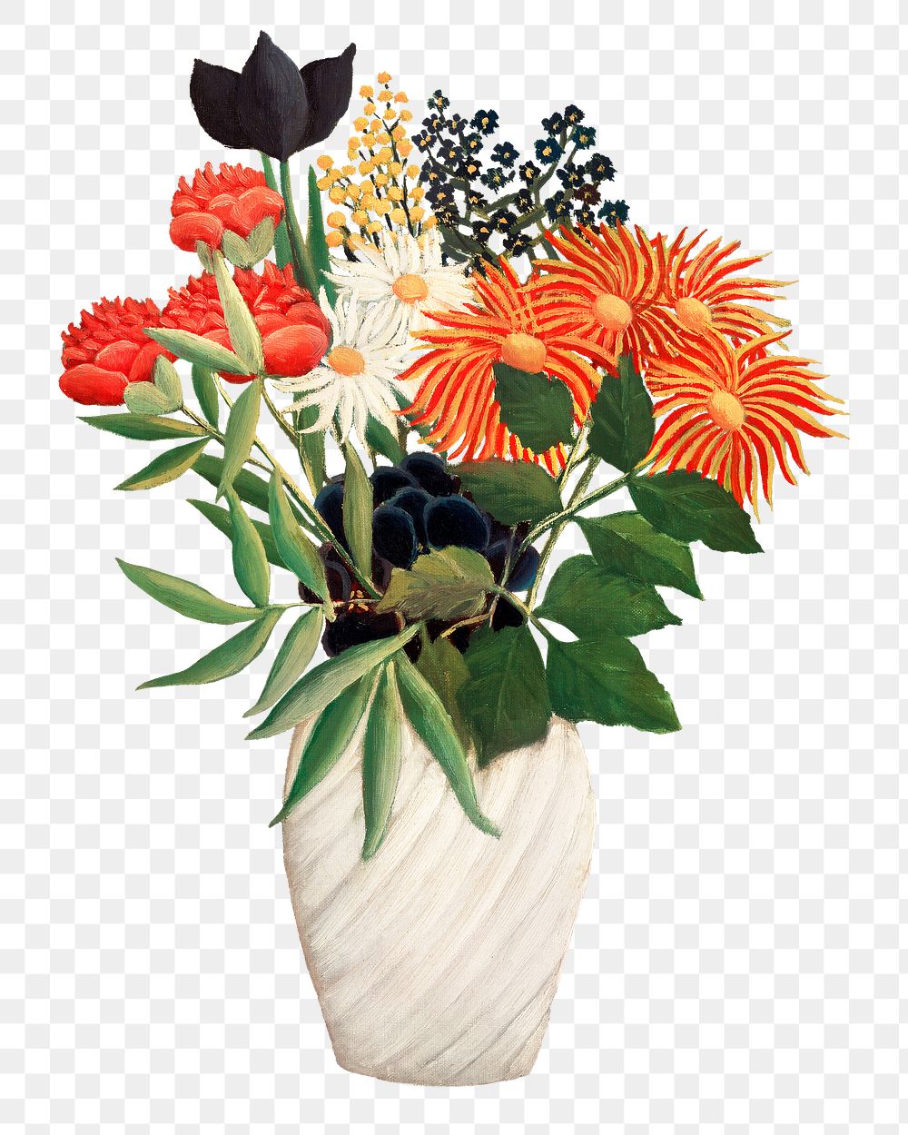 Png flowers in a vase sticker, aesthetic vintage illustration, transparent background