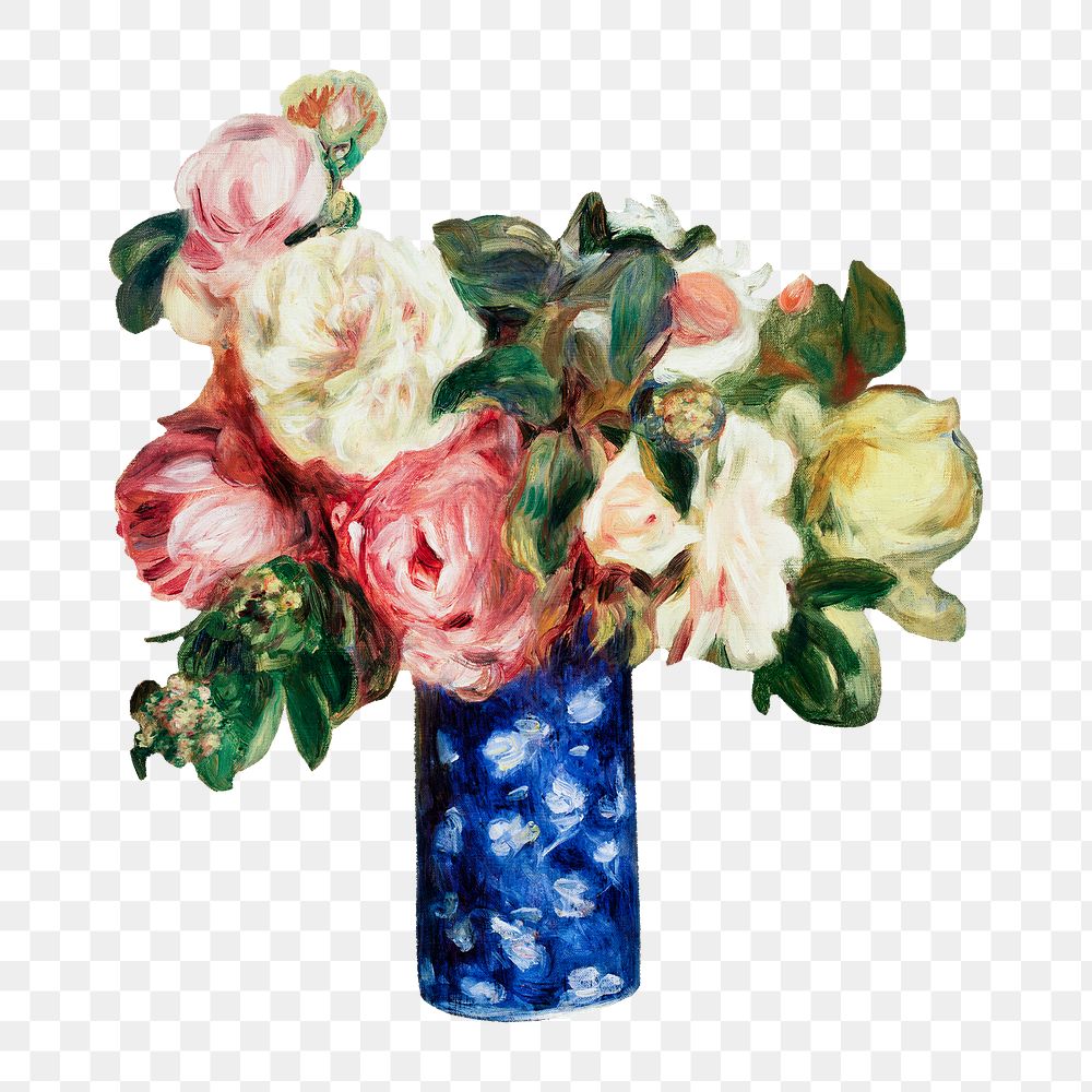 Rose bouquet png sticker, Renoir-inspired artwork, transparent background, remixed by rawpixel