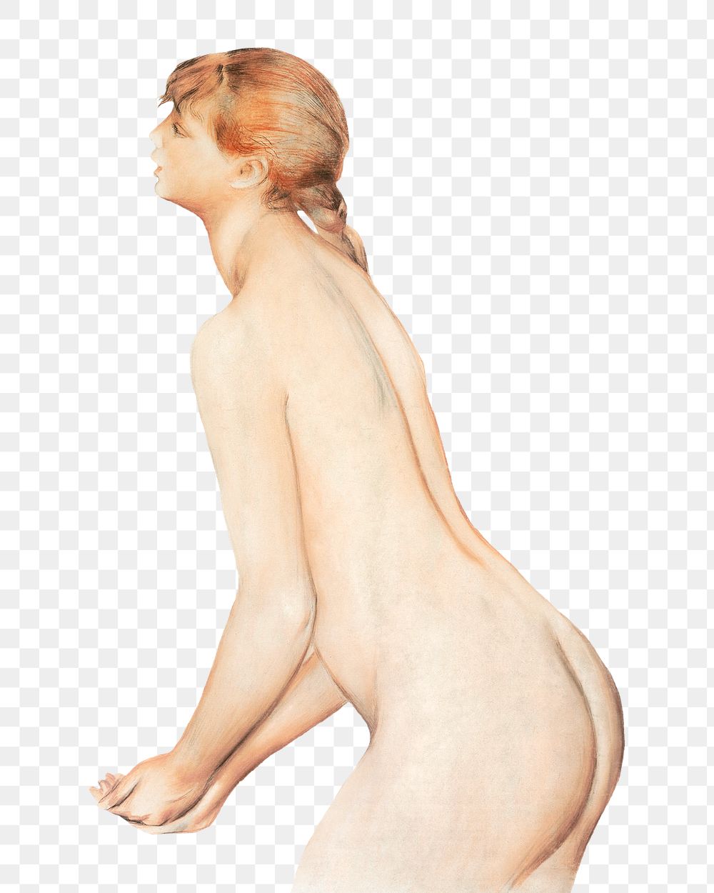 Naked woman png sticker, Renoir-inspired artwork, transparent background, remixed by rawpixel