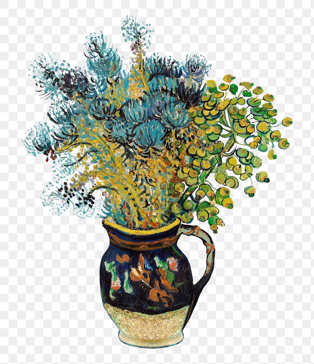 Flower bouquet png sticker, van Gogh-inspired artwork, transparent background, remixed by rawpixel