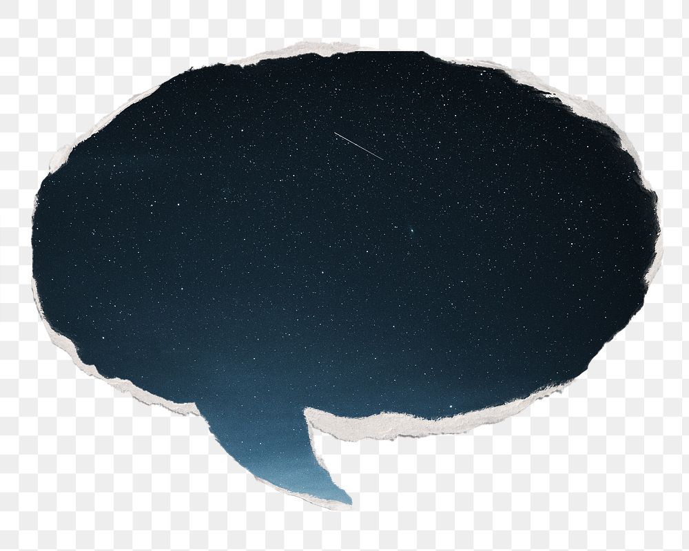 Aesthetic starry sky png sticker, ripped paper speech bubble, transparent background