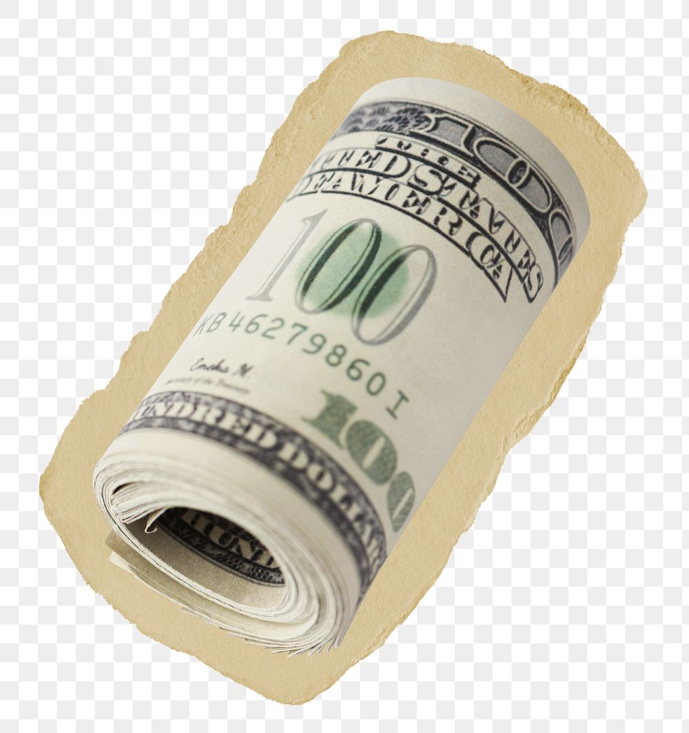 Dollar roll png sticker, money torn paper, transparent background