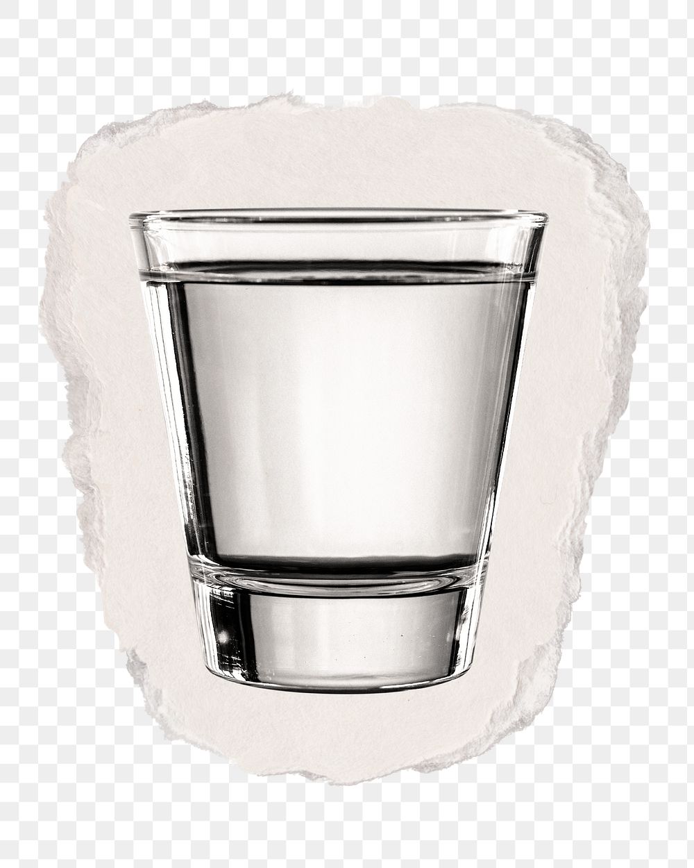 Glass of water png sticker, ripped paper, transparent background