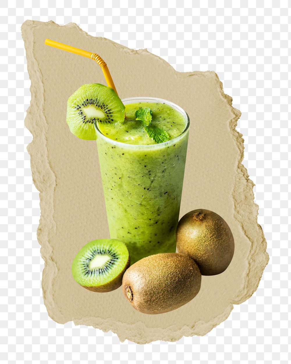 Kiwi smoothie png ripped paper sticker, healthy drinks graphic, transparent background