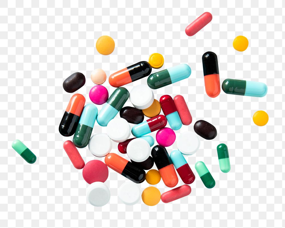 Colorful pill capsules png sticker, medicine image on transparent background