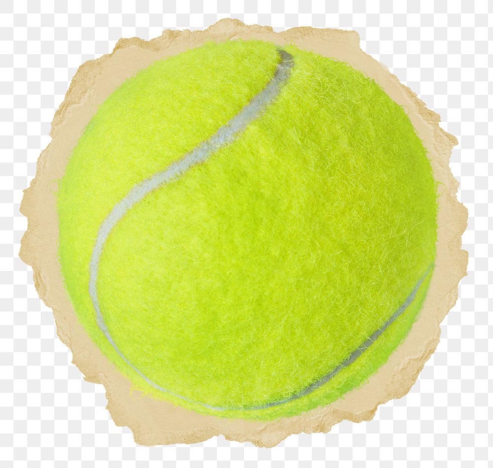 Tennis ball png sticker, sport object torn paper, transparent background