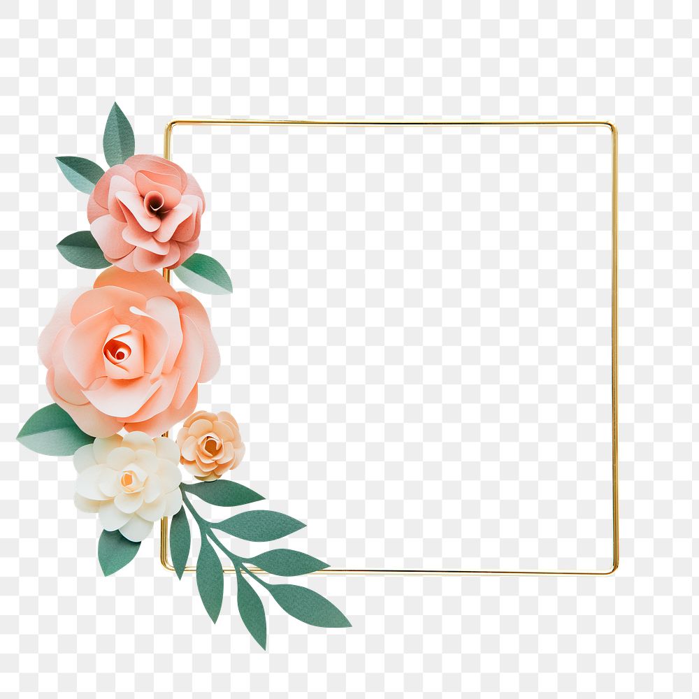 Flower gold frame png sticker, transparent background