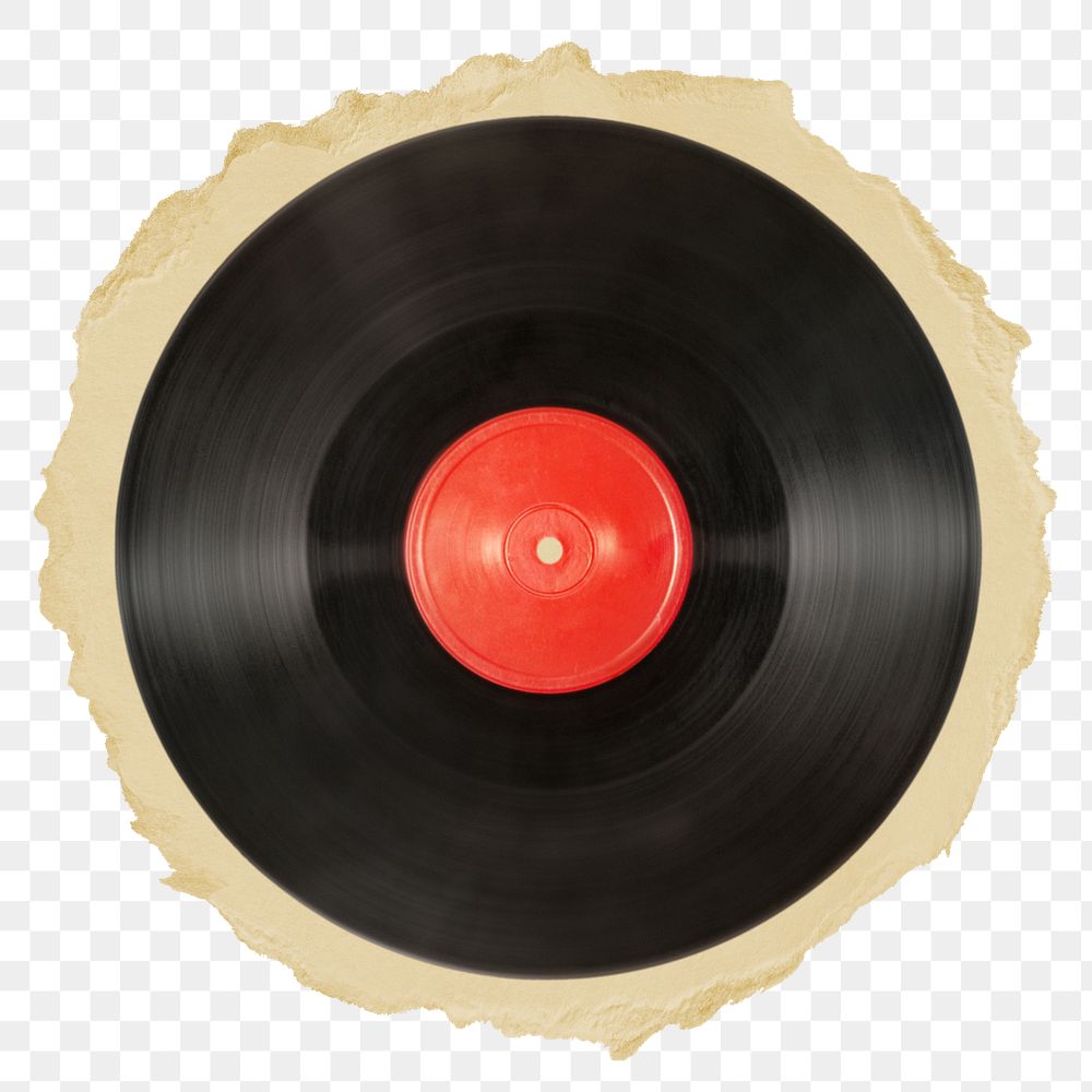 Vinyl record png sticker, ripped paper on transparent background