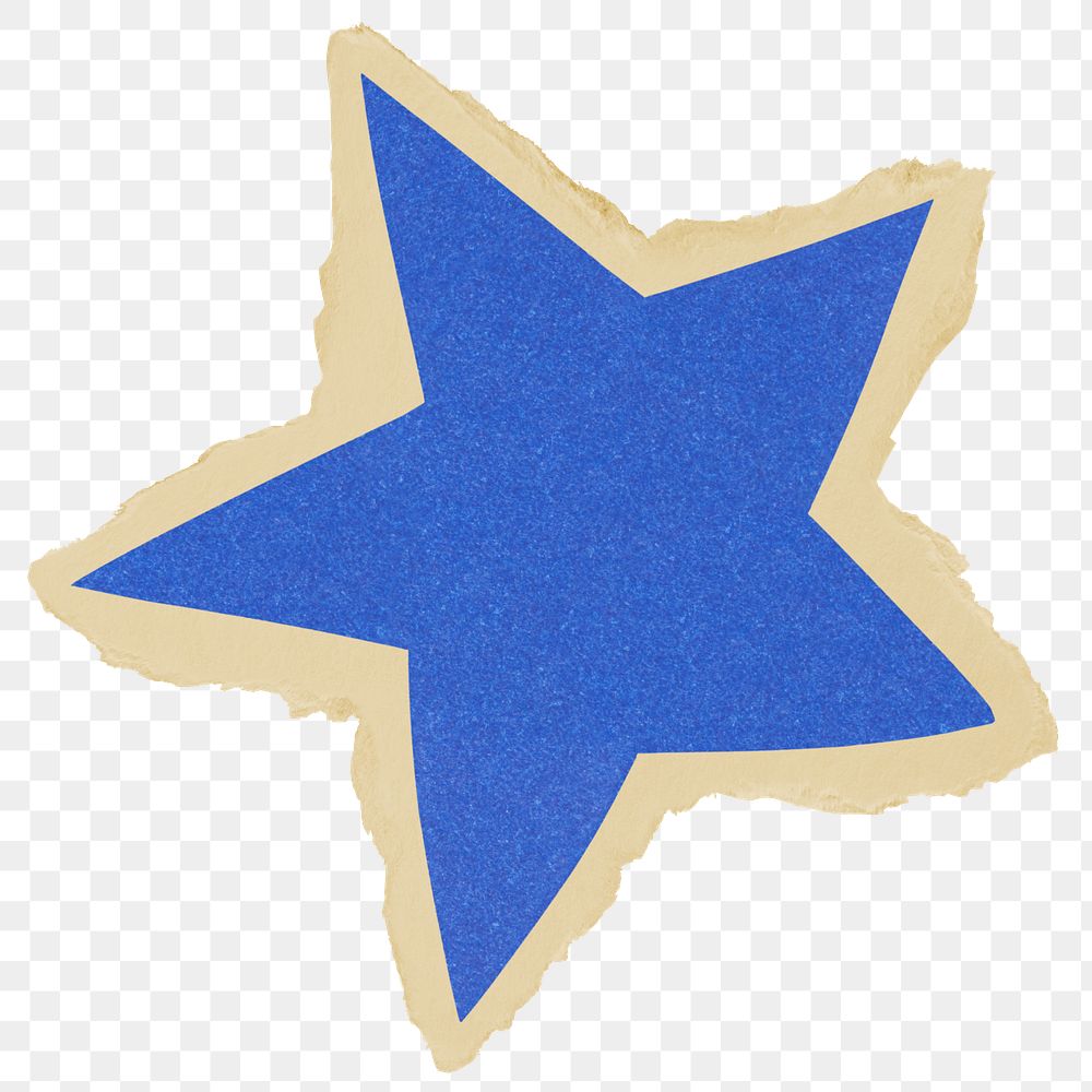 Blue star png sticker, ripped paper, transparent background