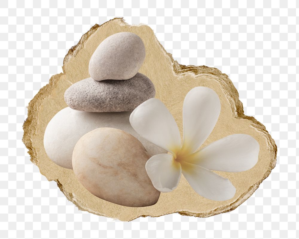 Spa stones png sticker, ripped paper, transparent background