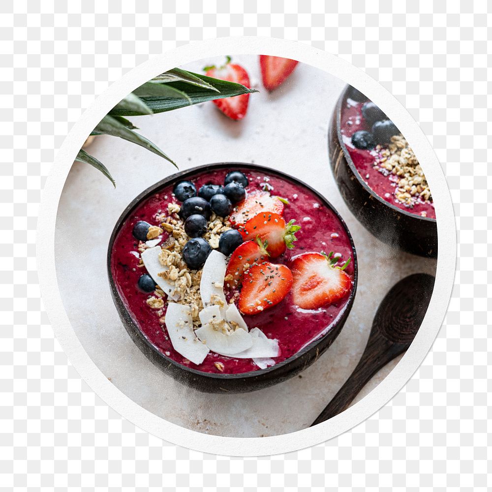 Acai bowl png sticker, healthy food in circle frame, transparent background