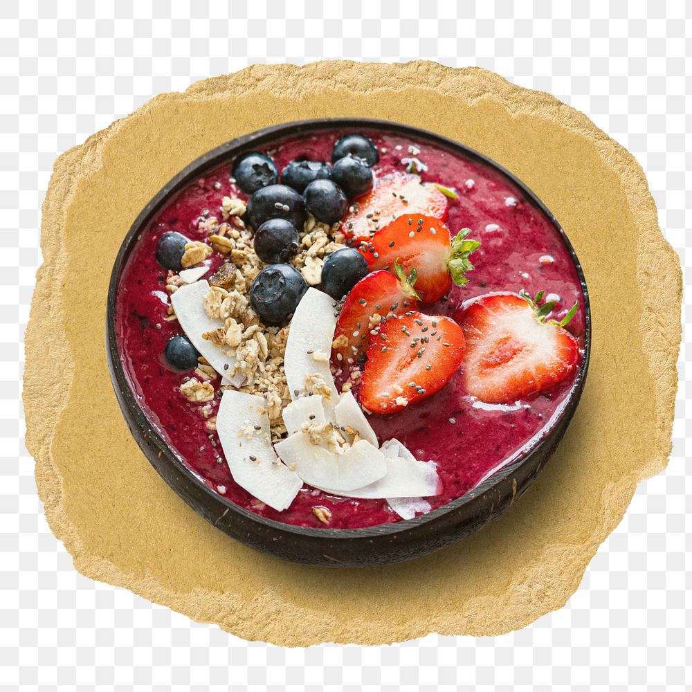 Smoothie bowl png sticker, ripped paper, transparent background