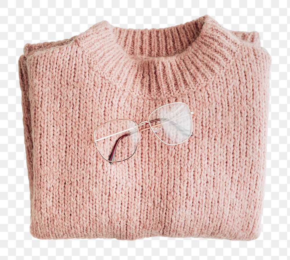 Png pink knitted sweater sticker, cute fashion transparent background